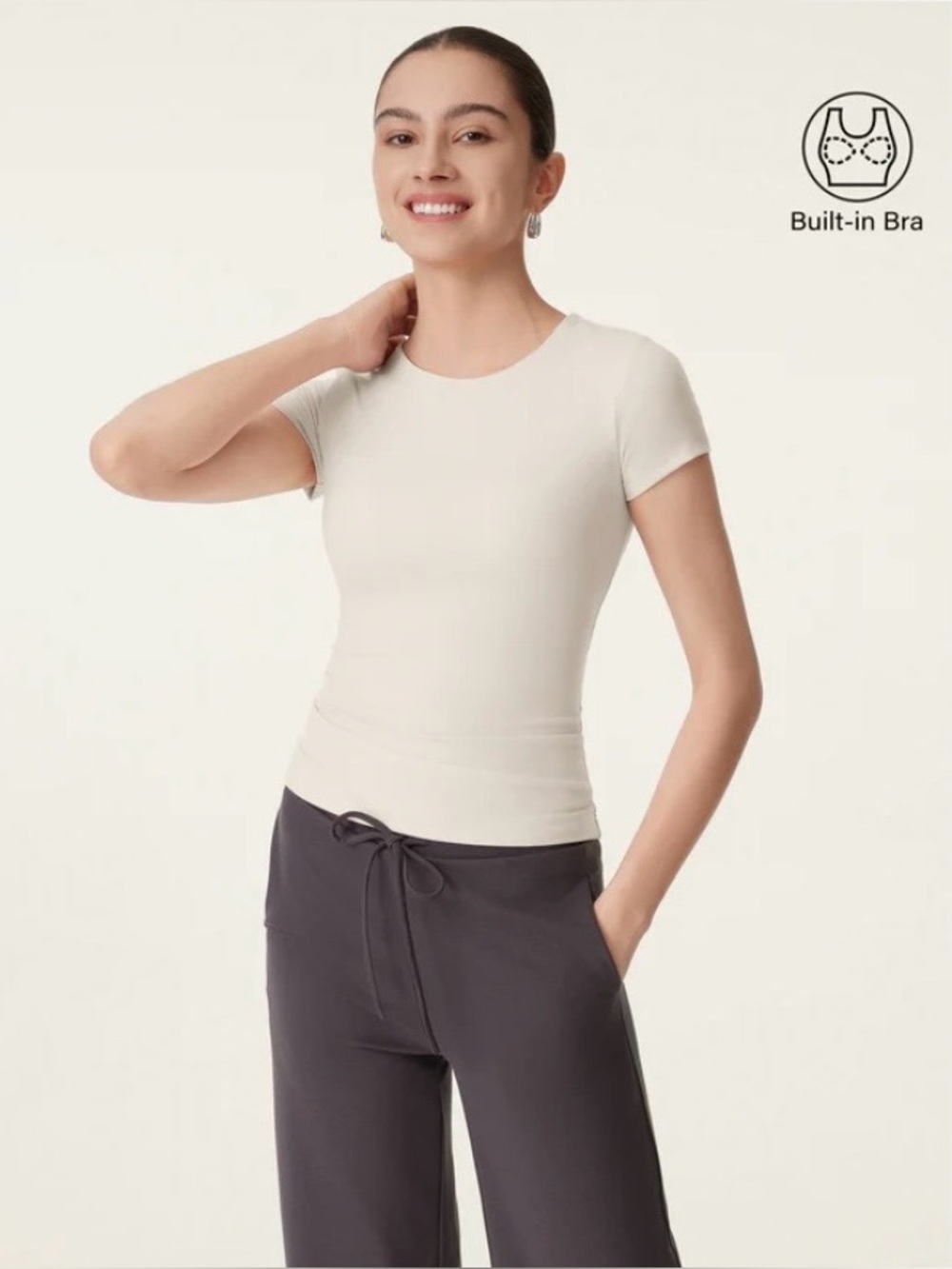 OGL LIGHT COTTON RIB T SHIRT WITH BUILT IN BRA NWT